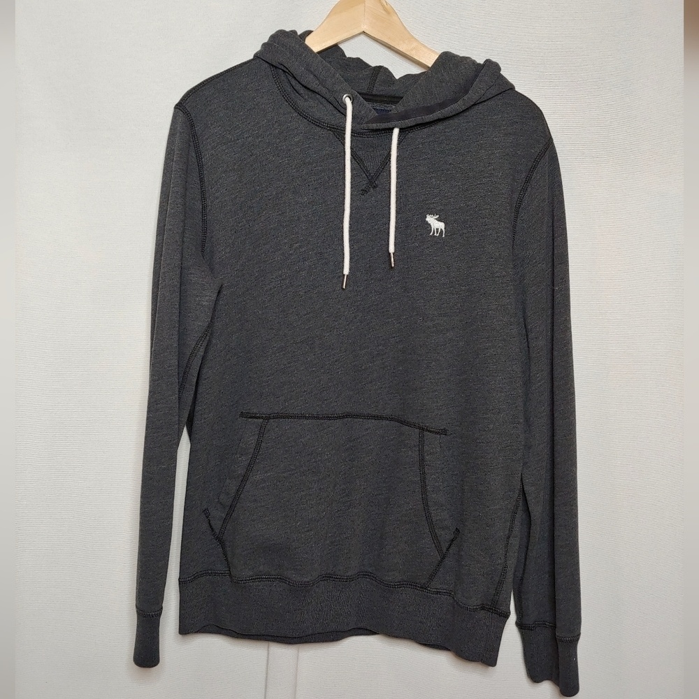 Abercrombie & Fitch Soft A&F Fleece Dark Gray Hooded Sweatshirt Pullover Small S - Picture 2 of 5